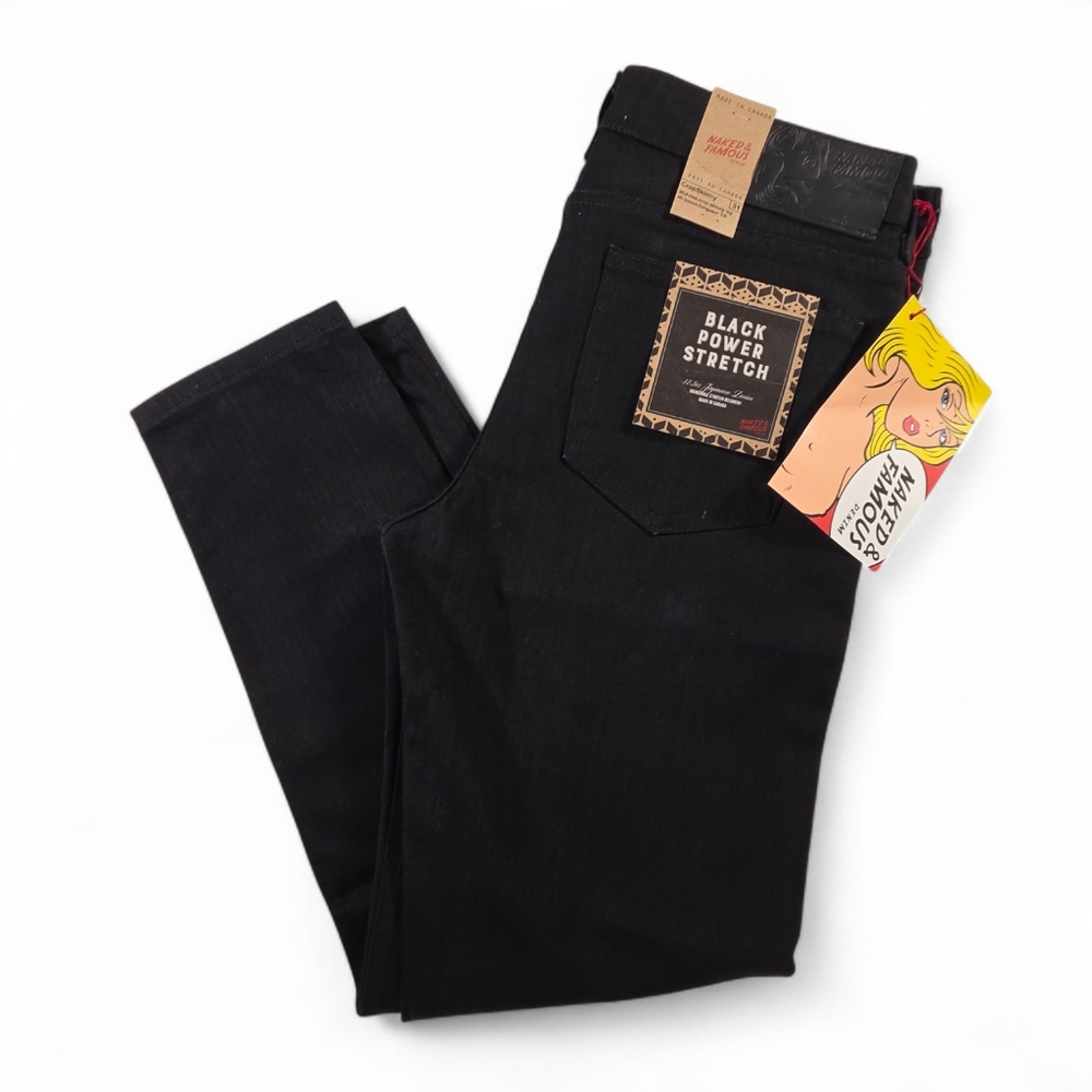 Naked&Famous Jeans Black Power Stretch Womens Sz 31 Dark Wash Denim Crop Skinny